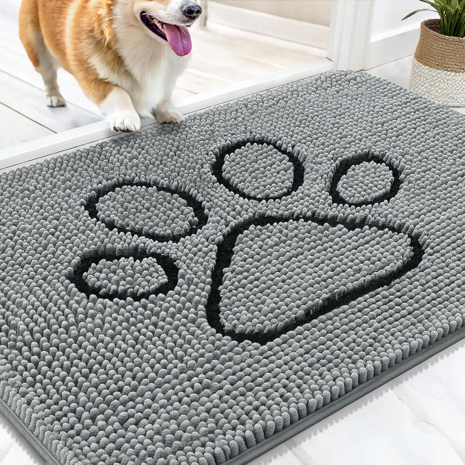 Chenille Material Animal Paw Shaped Doormat - 30x20in Ultra-Absorbent Non-Slip Washable Quick-Dry Mat for Muddy Paws, Indoor Doorway Use, Animal Paw Doormats