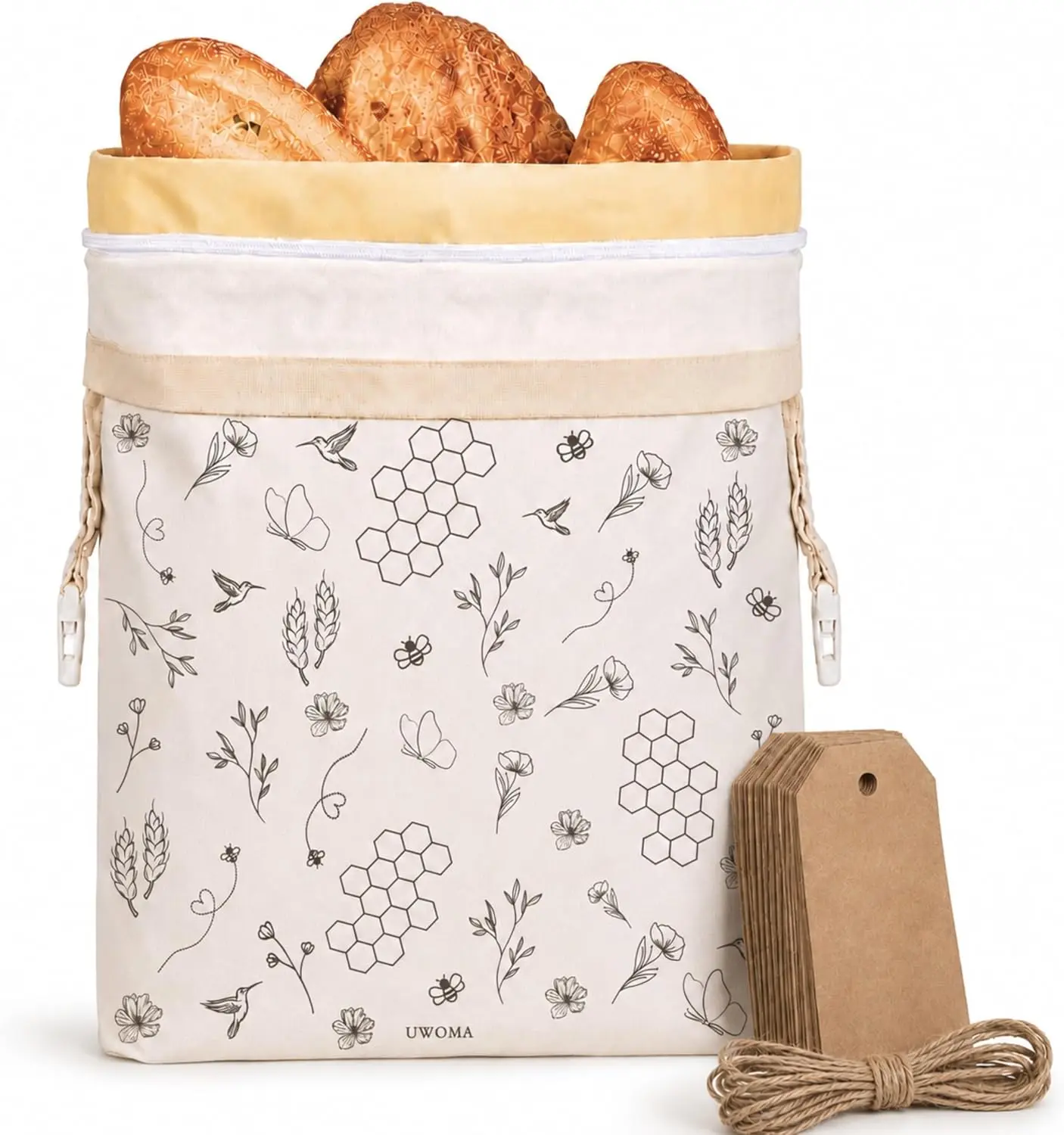 UWOMA Reusable Beeswax Bread Bag, 1 Pack, XL, 13 x 17in, with Label Tags & Care Guide