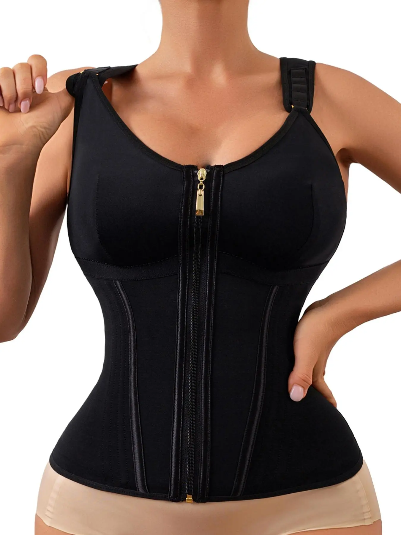LUXSEREN Women's Colombian Seamless Faja Shapewear - Minimalist Basic Soft Padded Stretchy High-Compression Bodysuit, Lightweight Smooth Fabric, Adjustable Tummy Control, Wireless Bra, Waist Trainer, Zipper-Hook Closure, Ideal for Workouts & Bridal Wear,,
