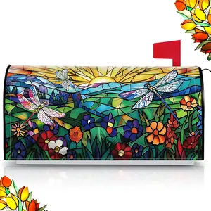 Magnetic Welcome Mailbox Covers Magnetic Standard Size 21x18 Inch Spring Leaves Dragonfly Mailbox Wrap Summer Post Letter Box Decoration for Outdoor Garden Yard Decor
