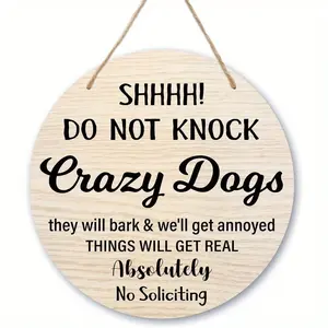 Funny Door Sign Warning Knocking or Ringing Bell, Perfect for Pet Dog Owners, Outdoor No Soliciting Notice, Humorous Front Porch Decor, Wooden Home Sign