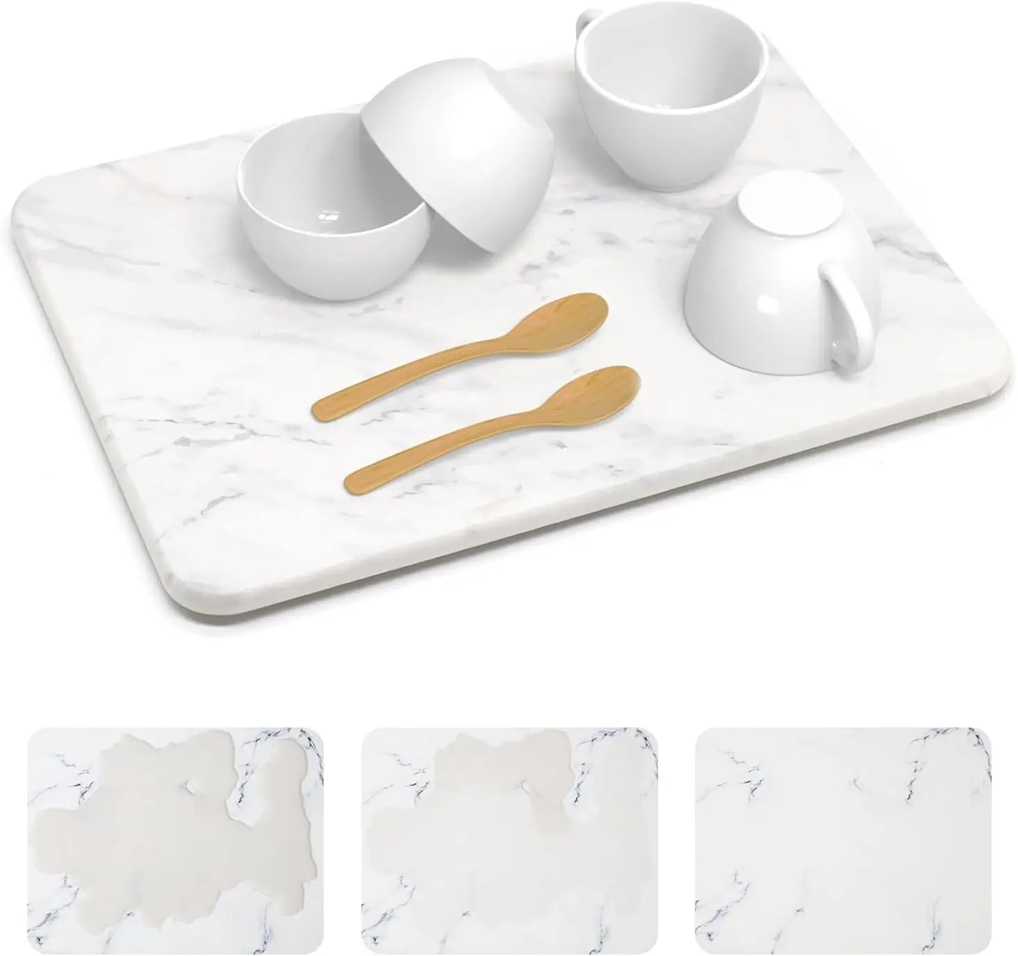 Quick Drying 30s Water Absorbing Stone Tray For Sink, Stone Dish Drying Mat For Kitchen Counter, Diatomaceous Earth Stone Drying Pad, Non Slip Kitchen Mat For Dishes, Marble Pattern, 11.8 X 15.7 Inch