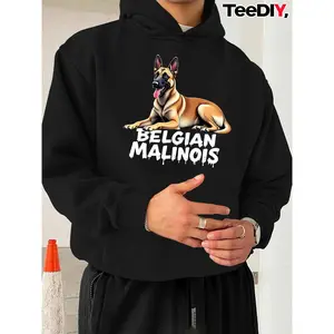 Men's Belgian Malinois Dog Hoodie - Red & Black Belgian Malinois Logo & Graffiti Lettering, Hooded with Pocket, Machine Washable Winter Warmth for K9 Training, Casual Wear & Belgian Malinois Owners (Non-Stretch Fabric)