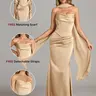 AZAZIE Sorrel Satin Wedding Guest Gown for Women, 2-Piece Luminous Satin Mermaid Dress with Cowl Neck, Lace-up Corset Top & Chiffon Scarf, Gowns sohochic