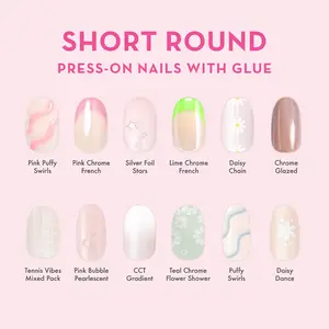 Round Short Press-On Nails With Glue