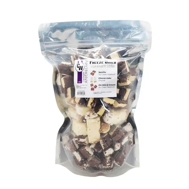 Freeze-Dried Dessert Trio - Cheesecake, Cookies Cream Flavor, Vanilla Ice Cream Sandwich Wafers, 20oz Ambient Room Temp Snack for Children & Adults, 12x8x3 Refill Pouch, Bite-Size Cupboard-Storable Allergy-Friendly Treats