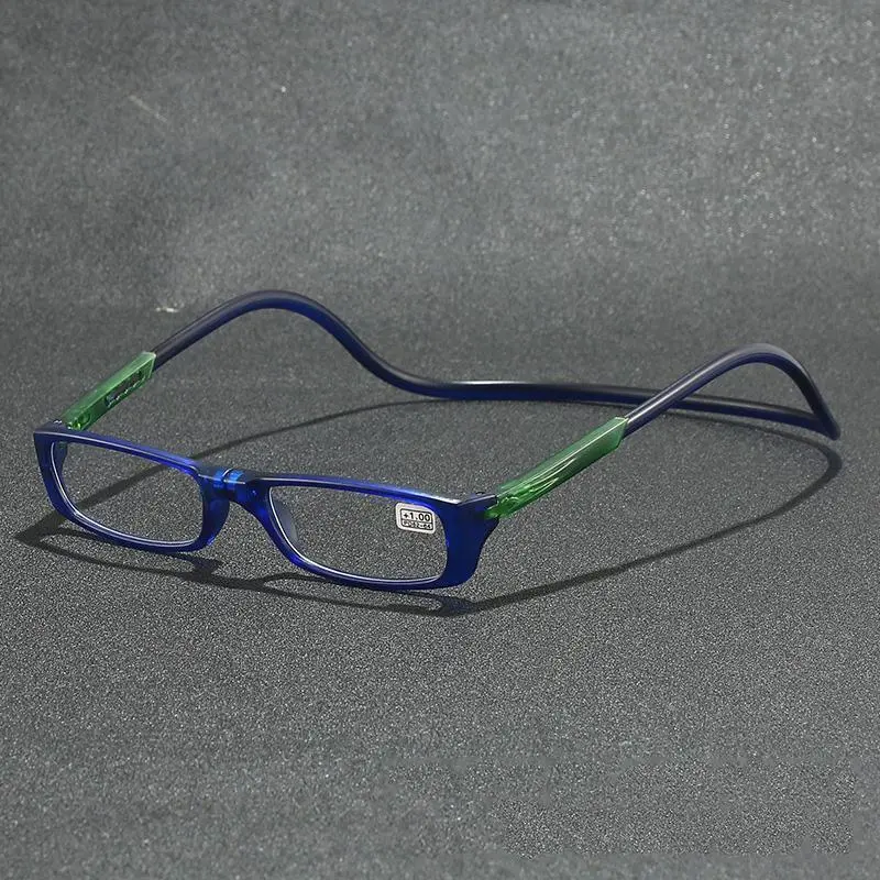 Magnetic Neck-Hanging Reading Glasses with Full Rim Transparent Acetate Frame, Rotatable Unisex Fit Eyewear, Everyday Use, Rectangular Sunglasses