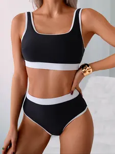 Women's Patchwork Print Bikini Set, Casual Fashion Chic Two-piece Swimsuit for Beach Holiday Vacation, Ladies Swimwear for All Seasons