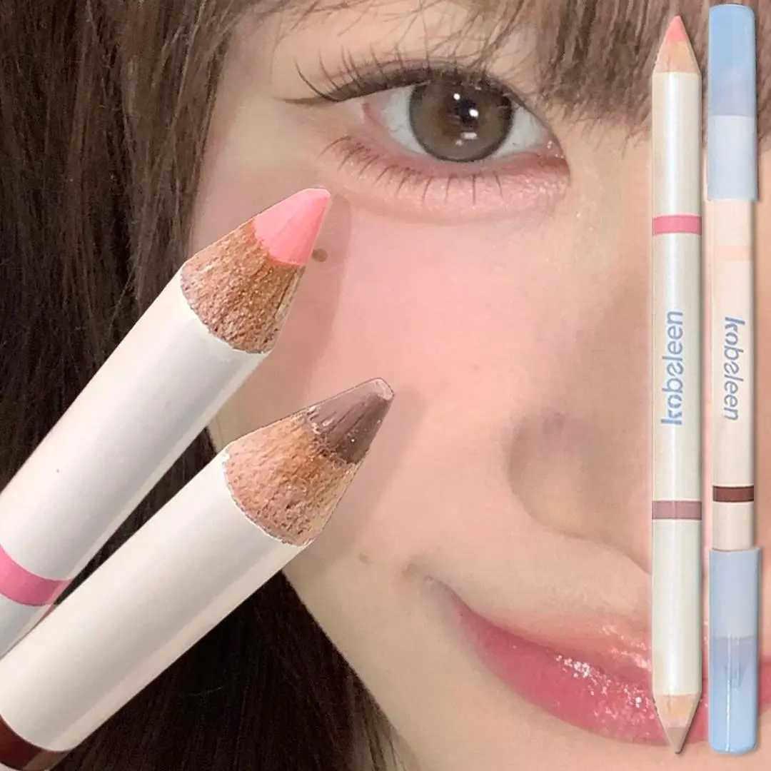 Dual-Ended Aegyosal & Highlighter Pencil Nude Pink Brighten Waterproof Lying Silkworm Pencil for Under Eye Shadow Makeup ﻿Stick
