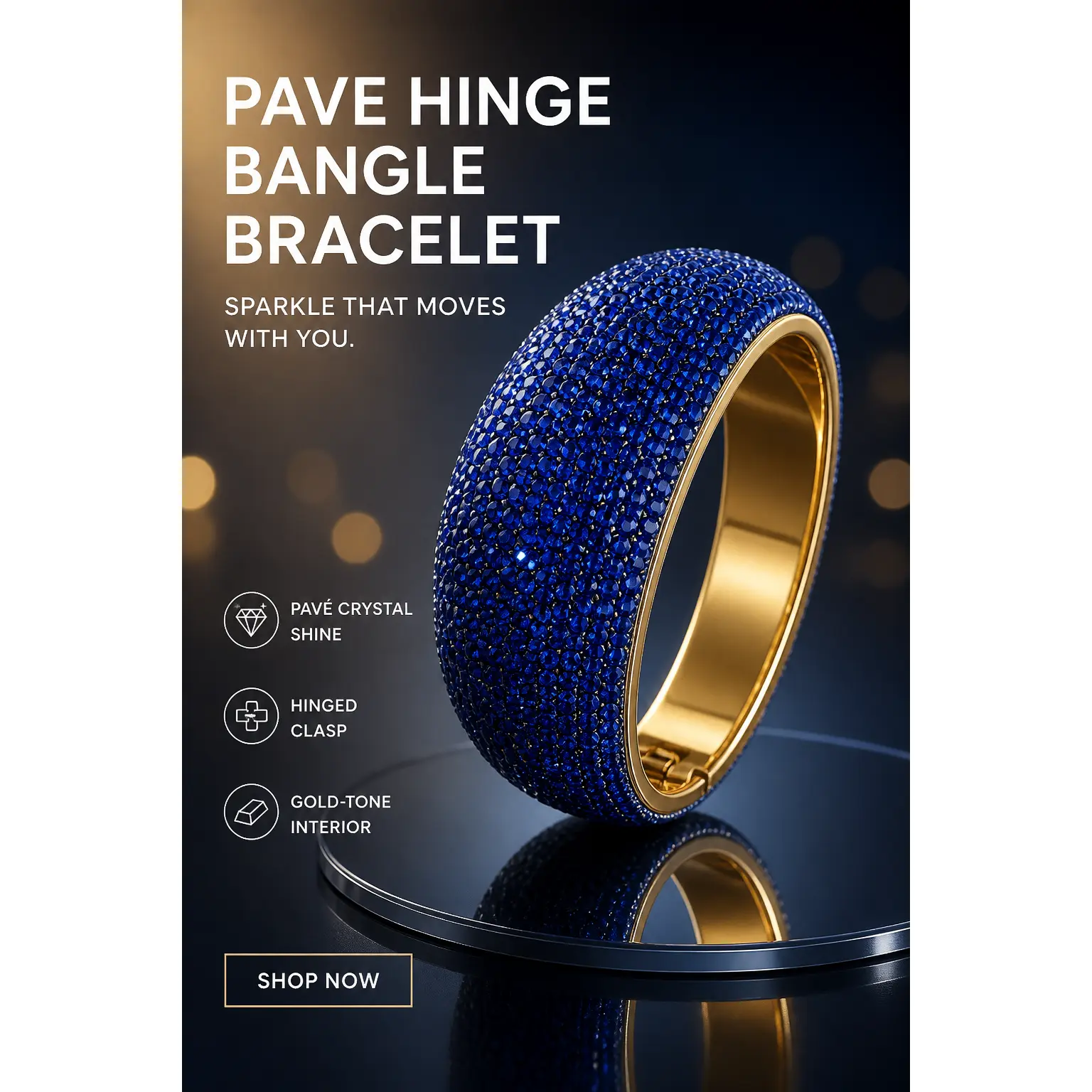 Blue Pave Bling Hinge Bangle Bracelet