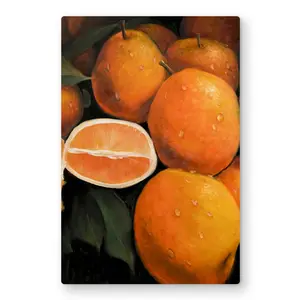 212 MAIN Hyperrealist Green Aluminium Metal Print Wall Artwork - 24x36 in, Colorful Designs, Vivid Fresh Orange Fruit Art, Kitchen Home Decor Posters & Prints