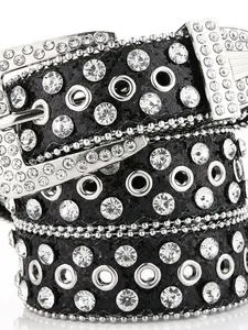1pc Luxurious Western Cowboy Belt, Rhinestone Buckle, Mix Color, 3 Rows Diamond, Unisex Waistband for Daily Use