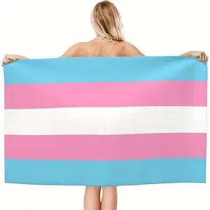 Transgender Trans Pride Quick-Dry Beach Towel - Ultra Absorbent Microfiber, Oversized 31x71 29x58 Inches, LGBT Blue, Pink, and White Stripes Design, Perfect for Bath, Beach, or Pool Activitie