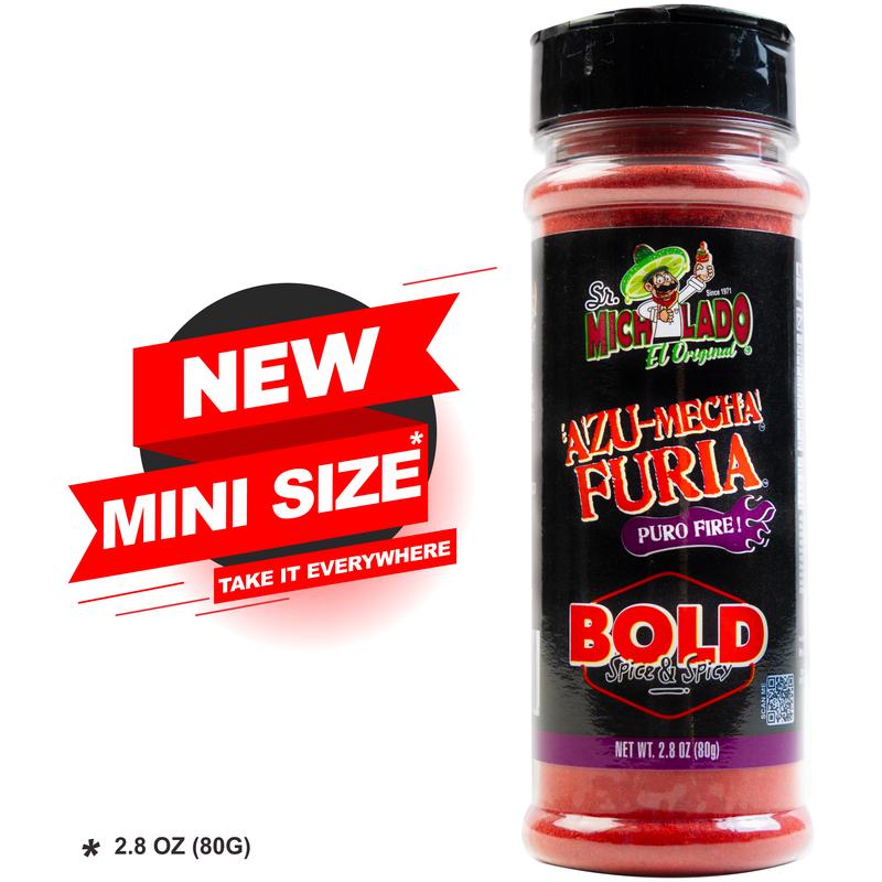 COMBO Salsa Bold & Mini Bold - Azu-Mecha Furia BOLD - Spice & Spicy - Sr. Michelado - 1 Salsa 5oz Azu-Mecha Furia BOLD & 1 MINI Size 2.8oz Azu-Mecha Furia BOLD Snack Seasoning