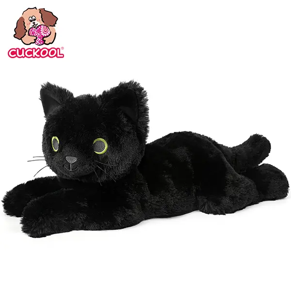 CUCKOOL 14'' 1.6Lbs Microwavable Black Cat Weighted Stuffed Animal - Soft Huggable Heating Toy, Heatable Coolable Scented Huggable Stuffed Animal, Pain/Stress Relief Pad, Valentine's Day Gift Idea