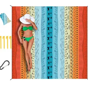 Multicolor Beach Picnic,Camping Blankets, Sandproof Waterproof, Extra Large Beach Mat, Oversized & Compact Sand Free Mat Quick Drying, Lightweight & Durable with Anchor Stack
