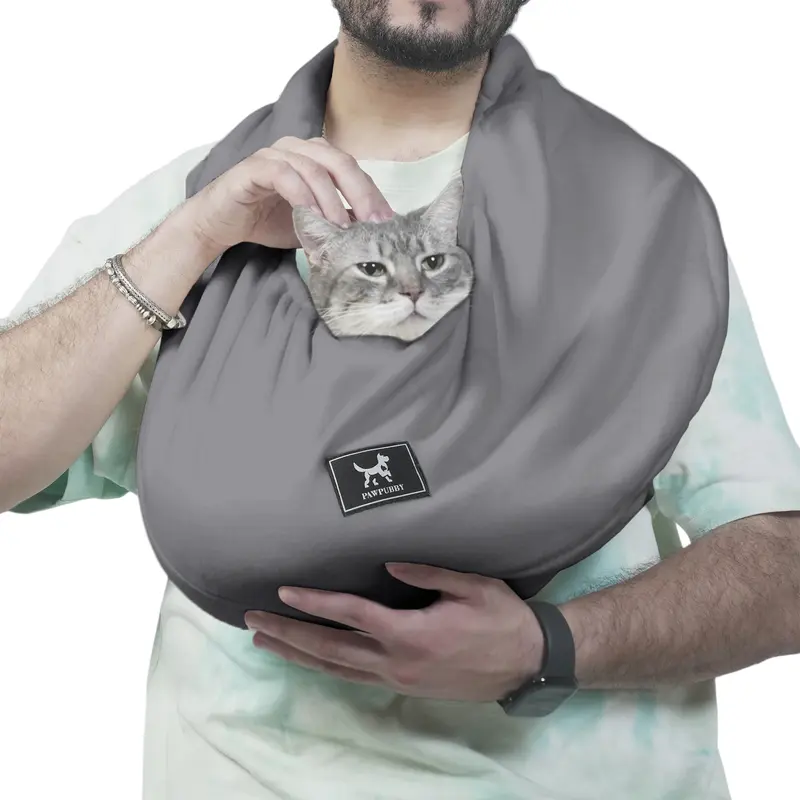 PAWPUBBY 23.62" M Size Cozy Hands-Free Cat Sling Carrier Backpack - Cozy Fleece Hug, Gentle Top Band, Collar-Compatible, Solid Design, 18lbs Capacity, Breathable Seat Covers, W/ Collars, Harness, Machinewash Fresh, Easy Wash Clean, Ideal for Home & Travel