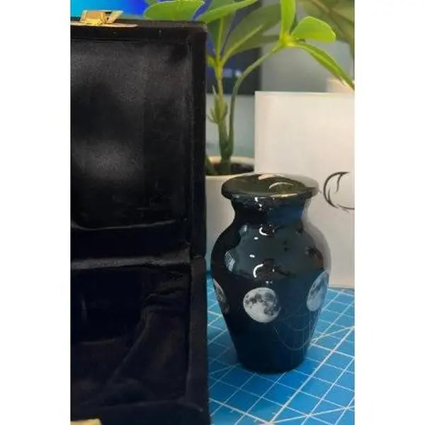 Phases of the Moon - Black Keepsake with different phases of the moon Single Keepsake in Velvet Box - Keepsakes for human ashes