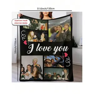 1pc Customizable Photo Blanket, Upgraded And Thickened Fabric, Soft And Comfortable, Can Be Used In Bedroom, Living Room And Other Occasions, Valentine's Day For Housewarming, Sofa, Bed, Car, Tea Room, Bedroom, Bathroom, Living Room, Dining Room