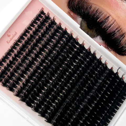 80D Faux Mink Pre-Made Plush Cluster Eyelash Kit - 320/280 Clusters, 0.07mm Thin Strands, D Curve for Lifted Eyes, 9-16mm Mixed Lengths, Flawless Natural-Looking Packaged False Eyelashes & Adhesives, Personal Makeup Tool