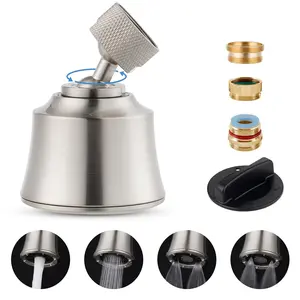 Kitchen Sink Faucet Head Replacement 4 Spray Faucet Sprayer Attachment with 2 Ball Joint, Big Angle Swivel, 55/64-27UNS Famale Thread, Male Thread Adapter Included, Brushed Nickel