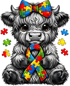 DTF Transfer – Autism Awareness Cow Multi Sizes (AW-AU001)