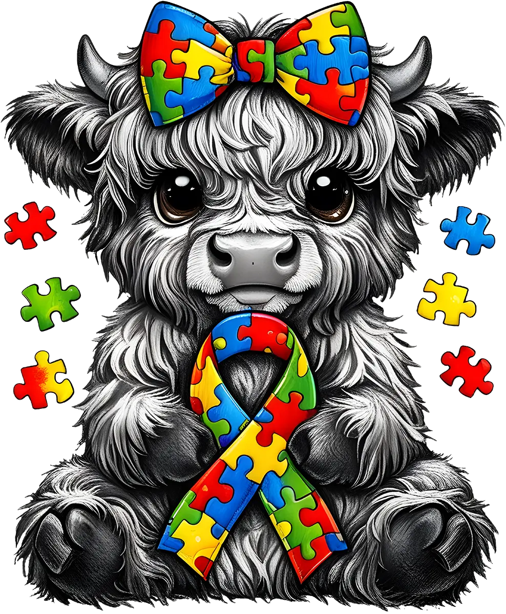 DTF Transfer – Autism Awareness Cow Multi Sizes (AW-AU001)