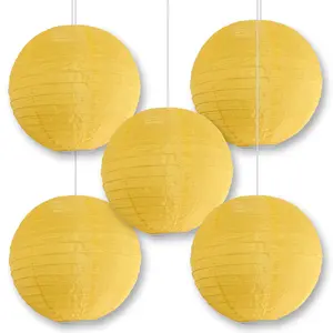 5-PACK 10" Golden Yellow Shimmering Nylon Lantern, Parallel Ribbing, Durable, Hanging