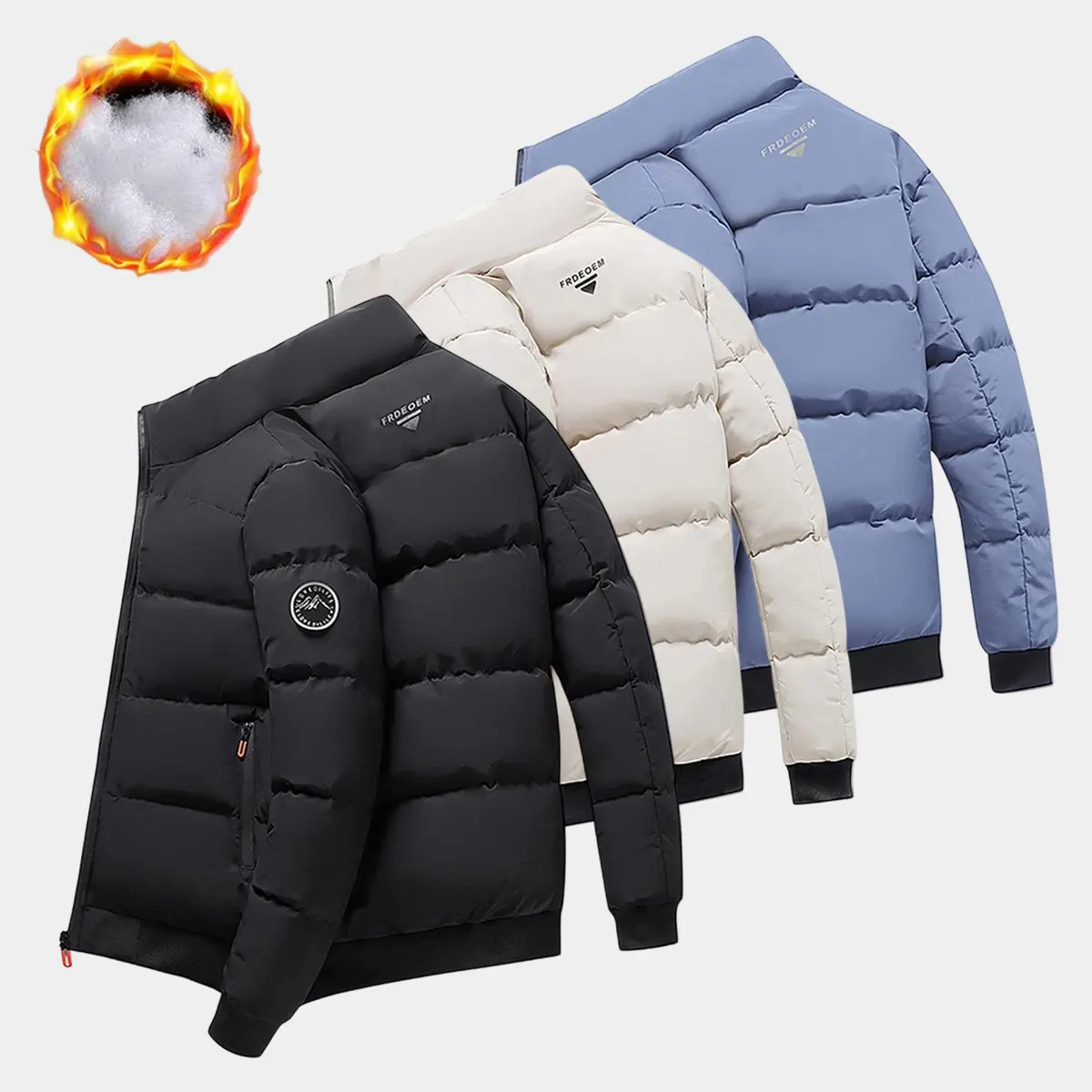 Men’s jacket, mature style, polyester fabric, stand collar, solid color winter jacket with zipper details, thick