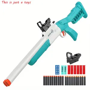 JH2031 Double Barrel Foam Dart Blaster Toy, Shell Ejection Style Soft Bullet Blaster with Decorative Sight, Manual Outdoor Game Toy for Teens, Birthday Christmas Gift