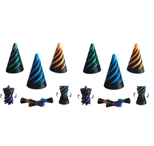 PowerTRC 3D Printed Impossible Passthrough Cone Fidget Toy (Set of 6 PCS) – Optical Illusion Desk Toys, 2.5 Inch – Orange, Blue, Tri-Color Red Blue Green