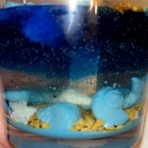 12 oz Ocean Sounds Candle with Blue & Yellow Wax for Relaxing Ambiance