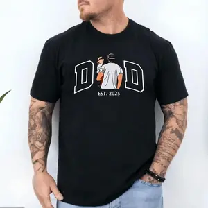Personalized Dad Portrait T-Shirt for Men, Father's Day Gift, Custom Family Photo Cotton Tee, Husband Birthday Present