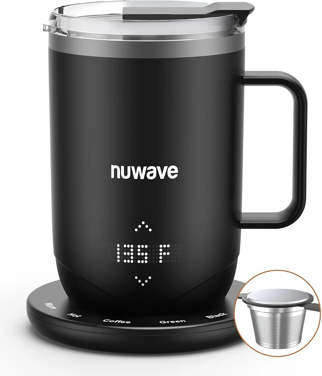 Nuwave Smart Heated Coffee Mug, 16oz Rechargeable Self Heating Coffee Cup with LED Display, Temperature Control Mug, 5-Hour Battery, Coffee Warmer for Home Office Drinkware Drinkware
