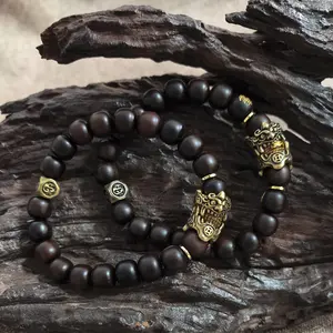 20-Bead Ebony Pixiu Bracelet - Feng Shui Luck Jewelry for Men/Women