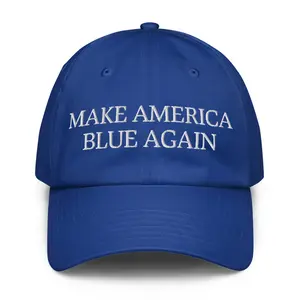 BLUE Embroidered Hat - Classic Unstructured 6-Panel Low-Profile with Curved Visor & Adjustable Cloth Strap Closure