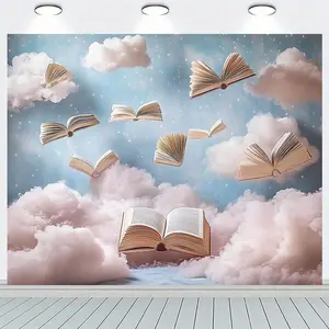 2D Flat, 2D Flat Banner, 1pc Magical Floating Open Book Starry Sky Background - No Power Needed Party Banner, Suitable for Libraries, Birthdays, Festivals, Gender Reveals and Adult Celebrations