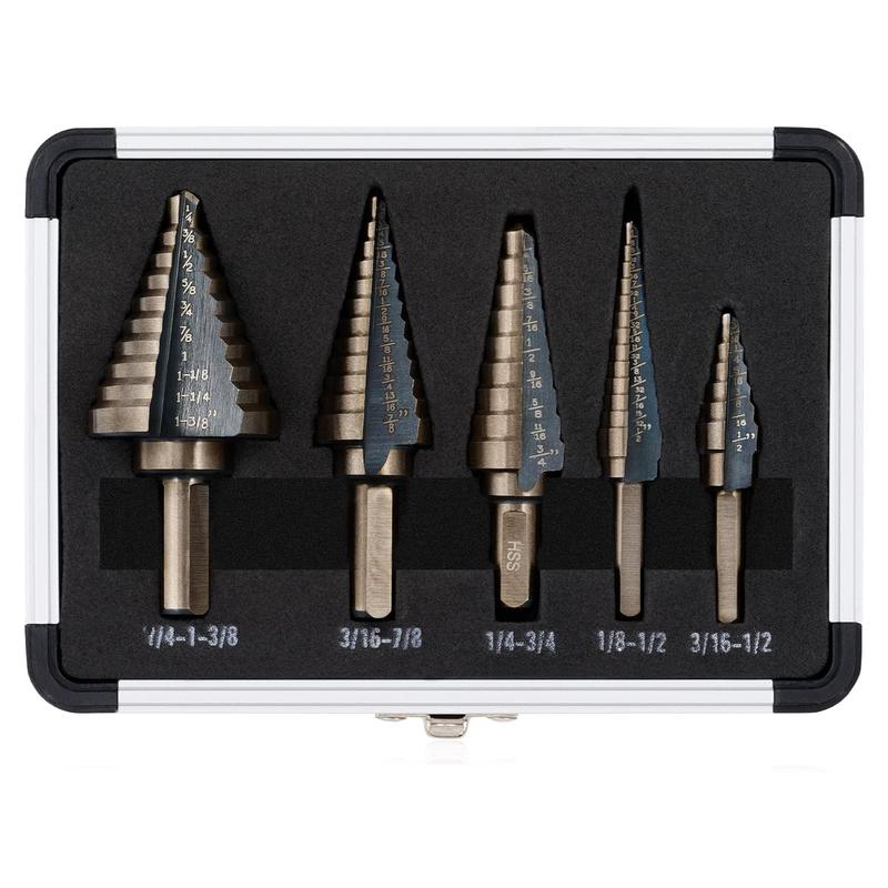 Step Drill Bits, HSS 5PCS Titanium Step Drill Bit Set, 50 Sizes in 5 ...