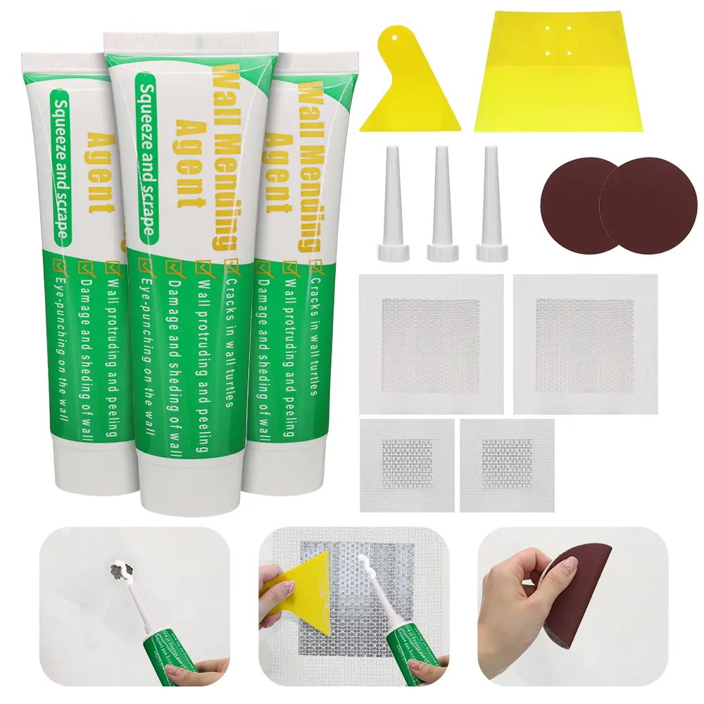Drywall Repair Kit (3x100g), Wall Patch Spackle with Scraper & Sandpaper, Wall Fix Tool, Quick DIY Fix