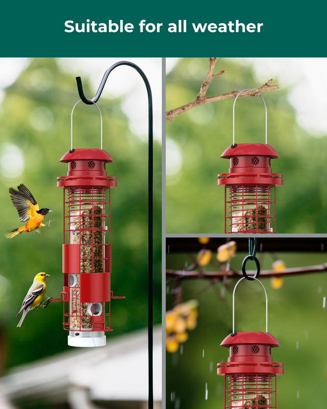 Squirrel Proof Bird Feeder for Outdoor Hanging, Metal Mesh Bird Seed Feeders with Weight-Activated Perches, 3LBs Large Capacity Wild Birdfeeder for Outside, Suitable for Small Medium Birds, Red