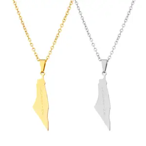 Israel and Palestine Map Pendant Necklace Creative map necklace Fashion Geometric Letter Stainless Steel Collarbone Chain Women's  and men's Jewelry