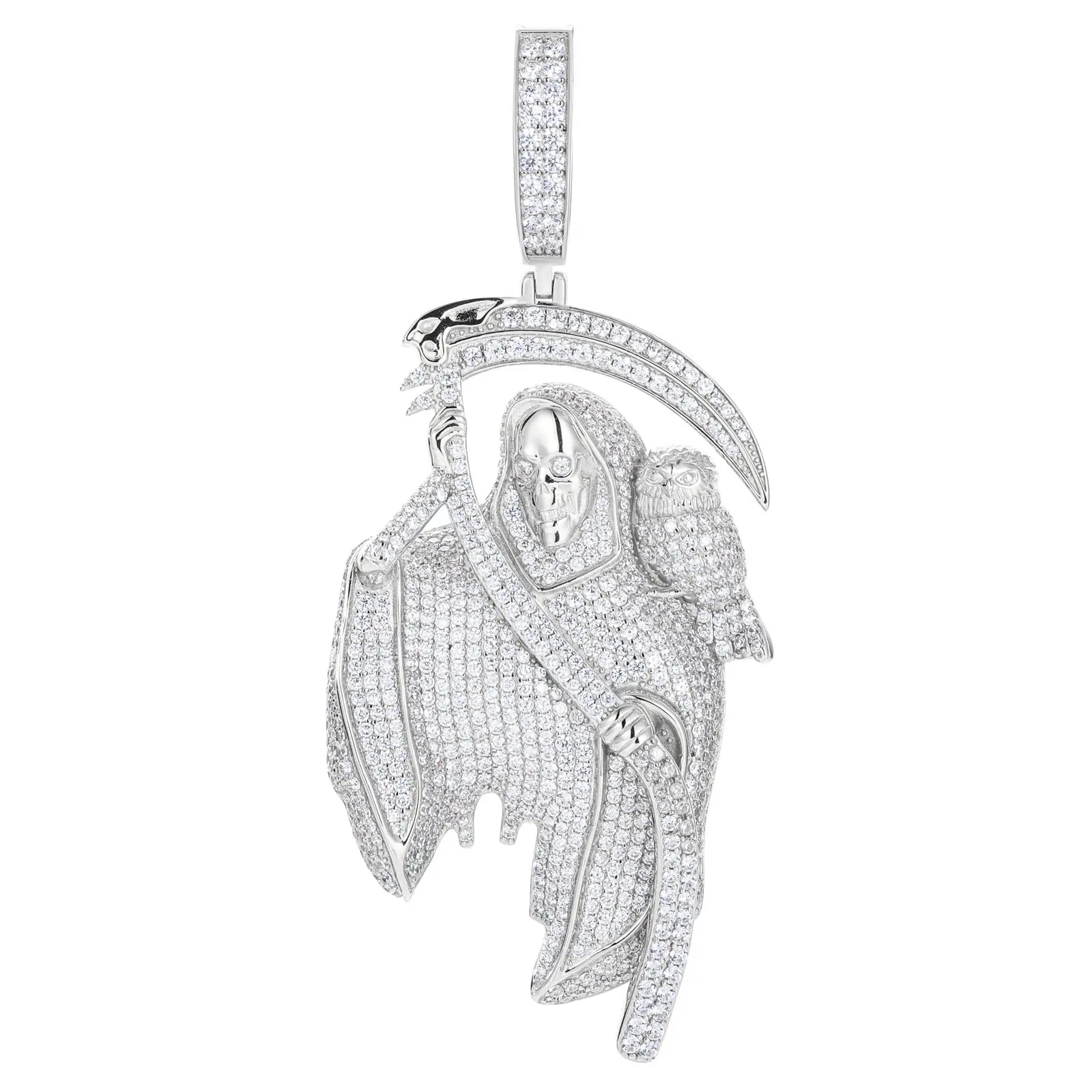 【P535 livestream】 Iced Out Reaper Pendant With Owl UCCIYO S925 Sterling Silver Synthetic Moissanite Pendant Necklace for Women Men Hip Hop Jewelry Gif
