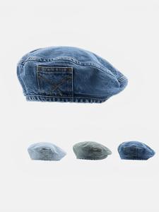 women's vintage washed denim design beret, casual outdoor hat for women, fashion clothes accessories for daily wear