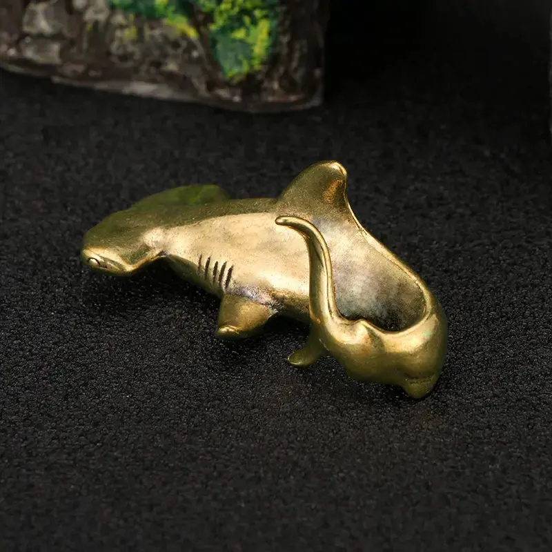 Hammerhead Shark Brass Figurine, Cute Figurines, Vintage Style Decorative Ornament, Cute Desktop Tea Pet, Nautical Home Office Decoration, Sculpture Desk Decor