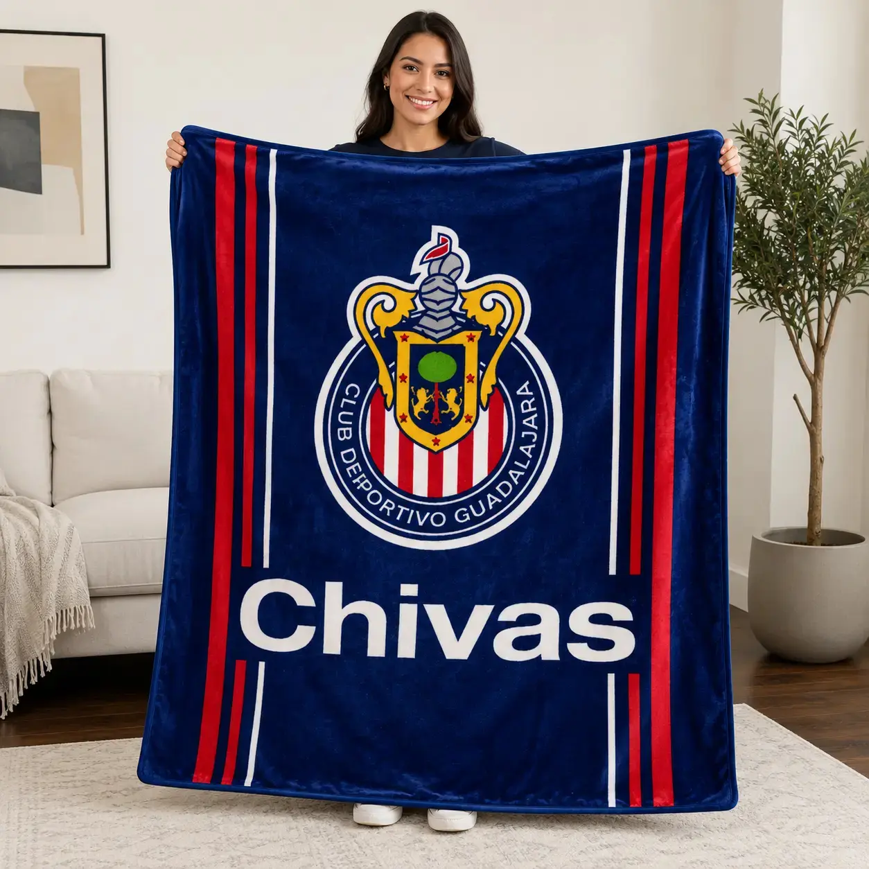 Chivas Guadalajara Soccer Club Throw Blanket, Team Logo Graphic Soft Cozy Plush Bed Blanket, Lightweight Warm Blankets for Bedroom Decor, Couch Sofa Living Room, Gifts for Football Fans