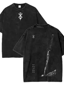 Vintage Acid Wash Berserk T-Shirt Oversized Guts Anime Graphic Tee Cozy Fit Perfect for Any Season Clean Look Goes with Vintage T-Shirt Casual Menswear