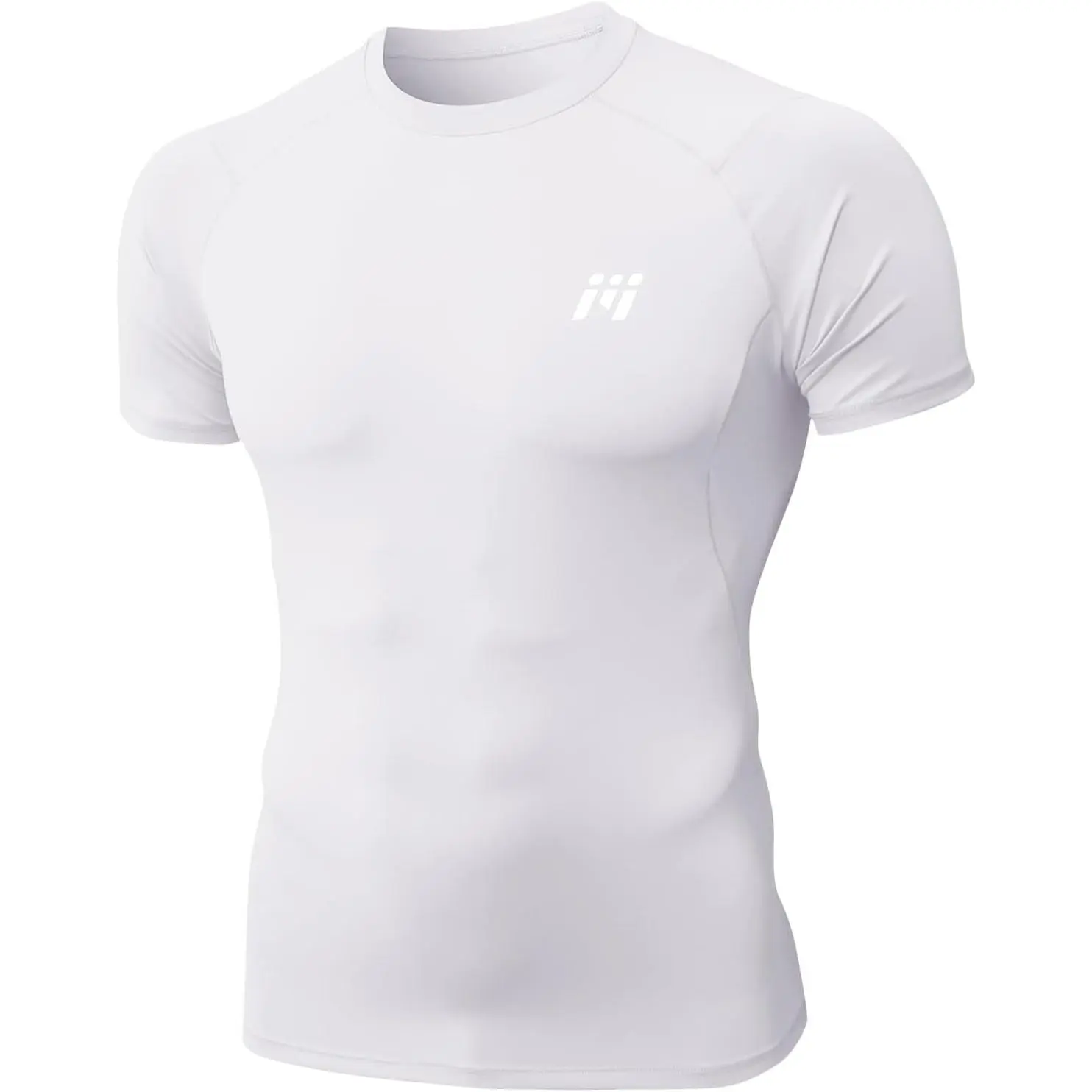 Men's Compression Rash Guards - UPF 50+ UV Protection, 86% Polyester 14% Spandex, High Stretch, Quick-Dry, Crew Neck, Slim Hugging Pullover, Long/Short Sleeve, Multi-Size, for Hiking Running, Reflective Logo, Large