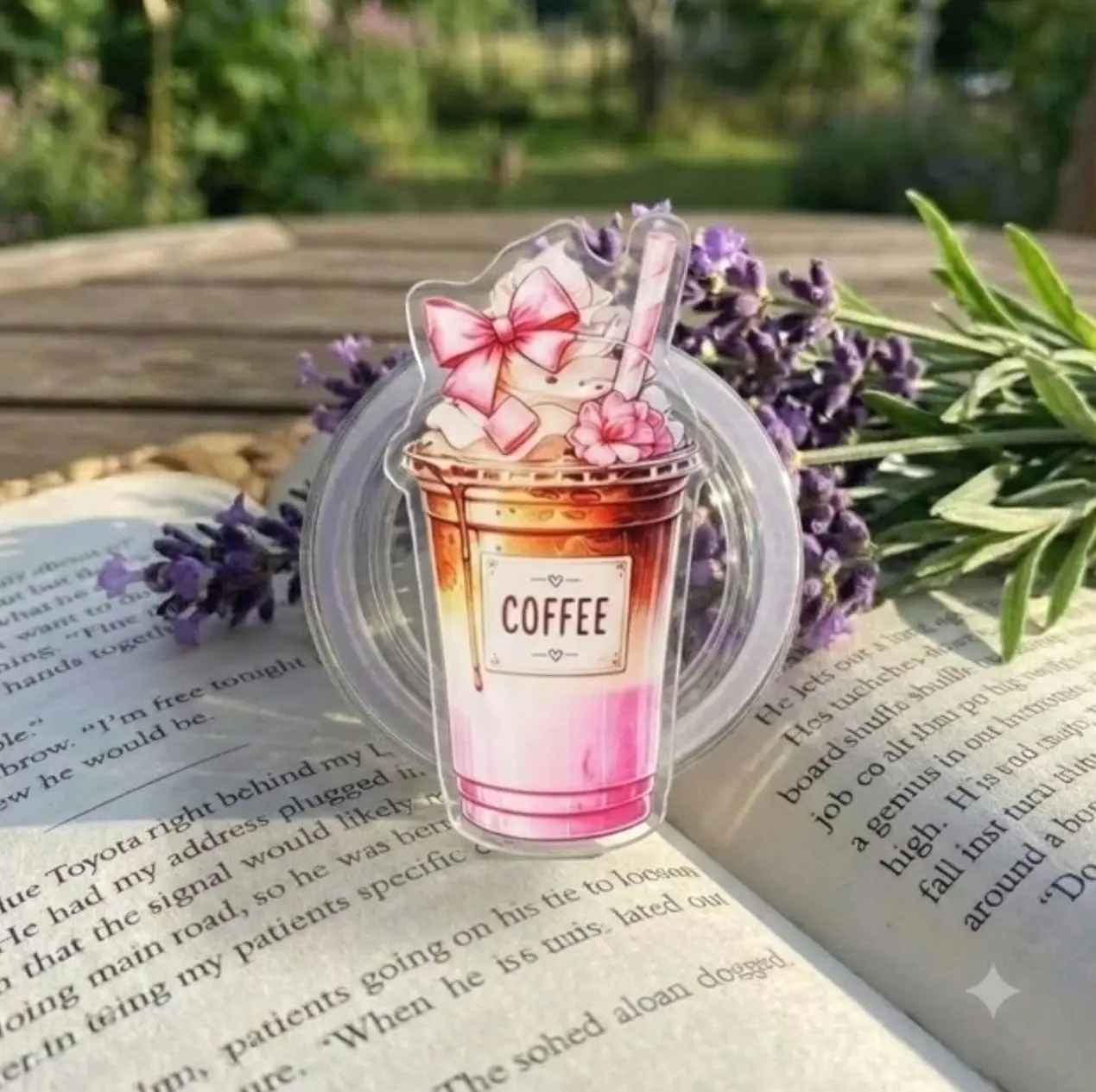 Pink Iced Coffee Phone Grip: Coquette Coffee Magnetic Socket, Bow Griptok for Her