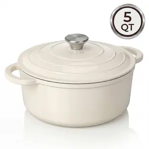 Enameled Cast Iron Dutch Oven - 5QT White Pot with Lid, Heavy-Duty Cookware for Braising, Roasting, Baking, Soups, Stews - Home & Professional Kitchens, Non-Stick, Oven Safe Up to 500° F, Dual Handles, Works On All Stovetops
