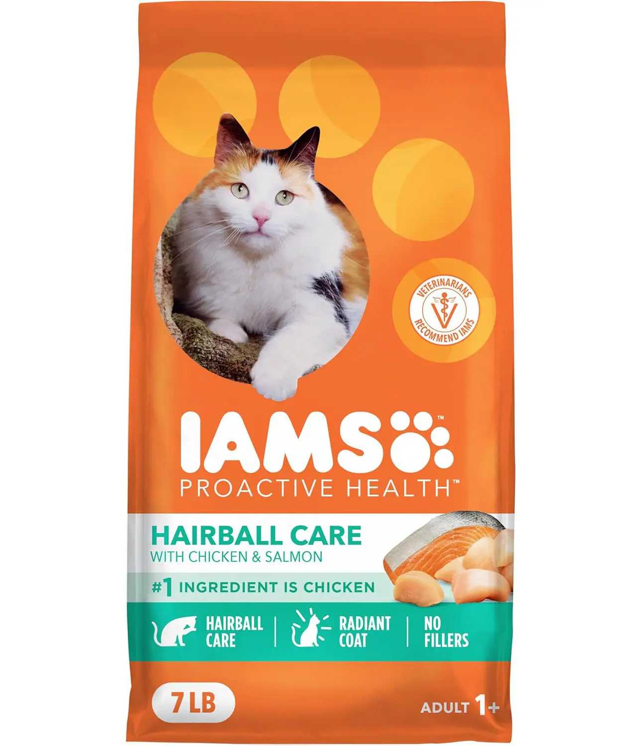 IAMS Proactive Health Dry Cat Food Hairball Care, Adult Cat Food, with Real Chicken and Salmon, 7 lb. Bag